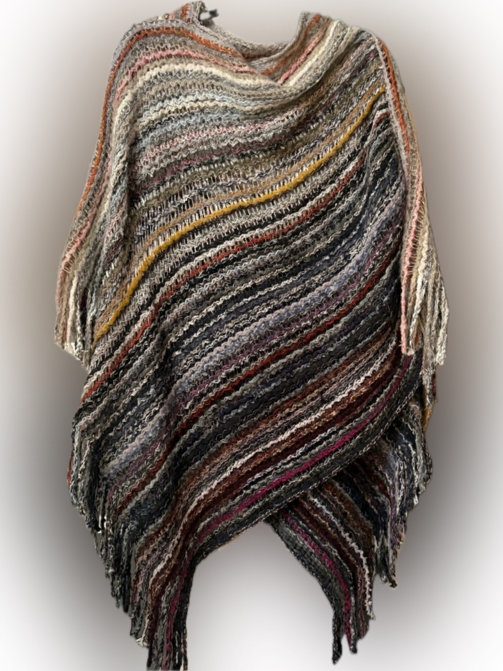 Pinklicious Multicolor Striped Bohemian Poncho w/Fringe